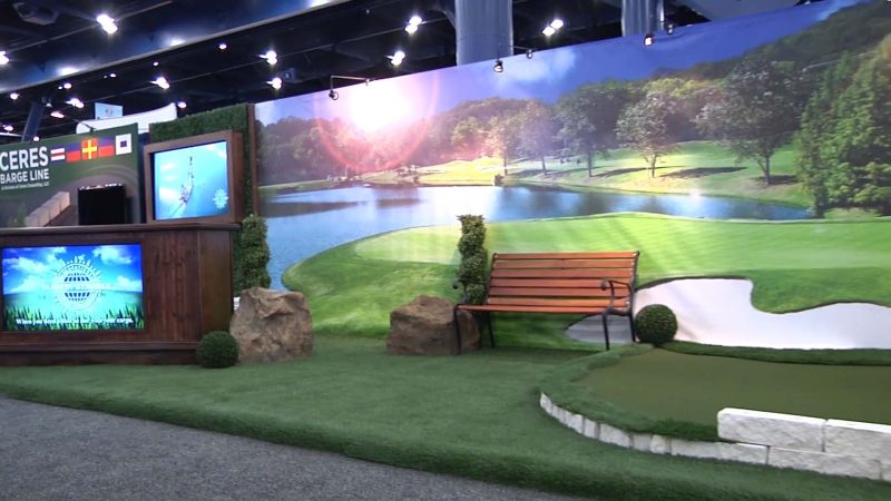 golf trade show booth, putting green display booth